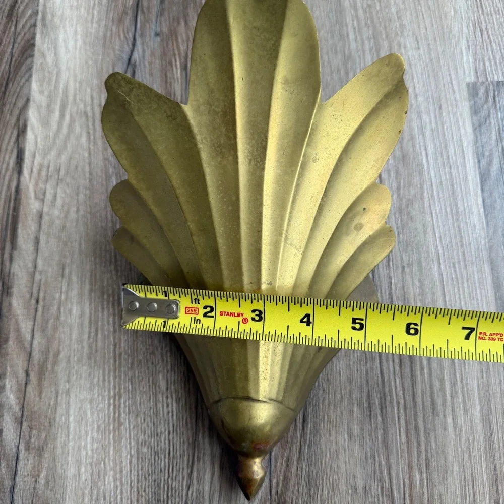 Vintage Brass Wall Pocket Planter Fan Leaf Art Deco Decorative Sconce India